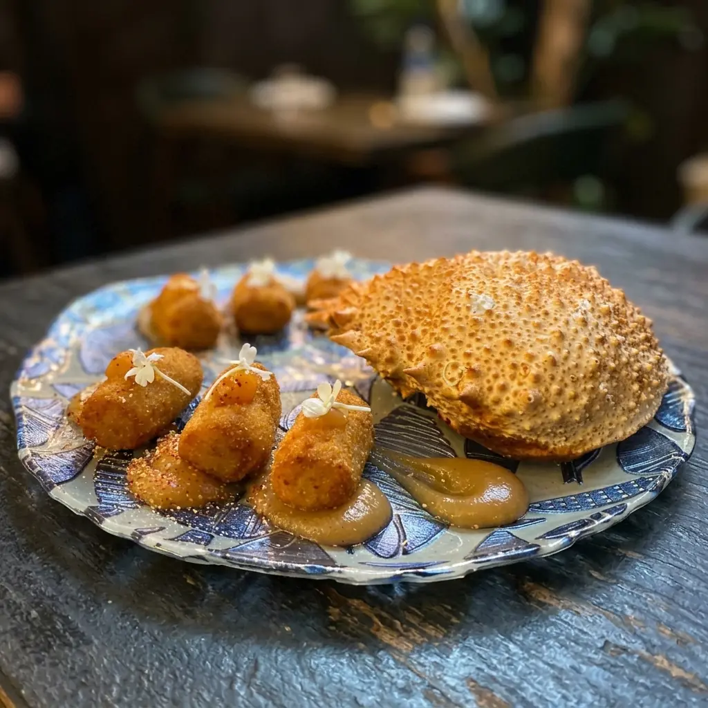 Croquetas de centollo con gelatina de sidra